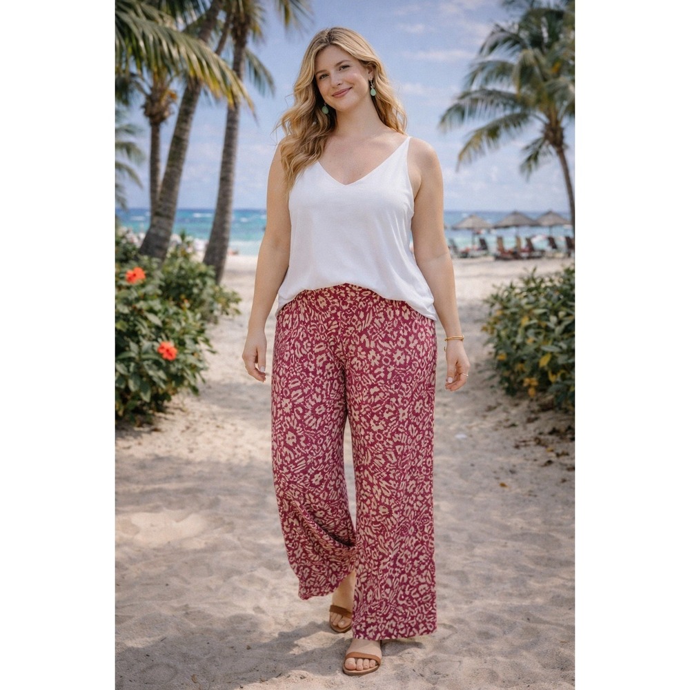 Boho Lauren Ralph Lauren Vacation Resort Pink White Wide Leg Palazzo L Pants